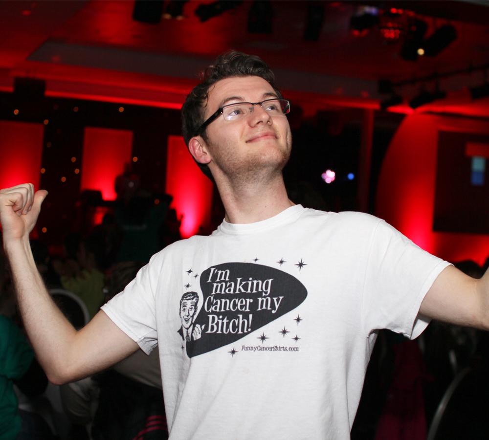 Stephen Sutton raises his fists and smiles