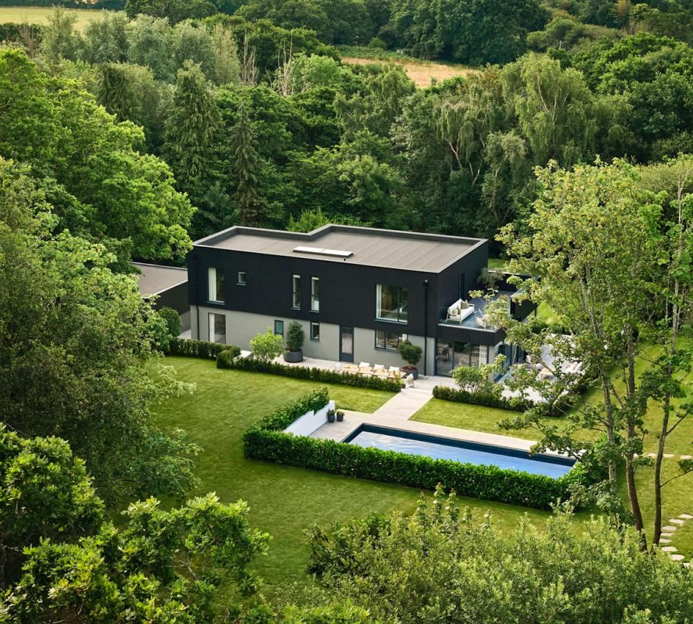 An aerial photograph of the Teenage Cancer Trust Omaze house in the New Forest