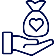 A hand holding a sack with a heart shape on it