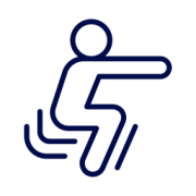A character demonstrating a squat exercise
