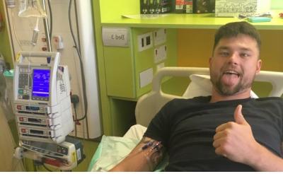 Harvey in hospital during his cancer treatment