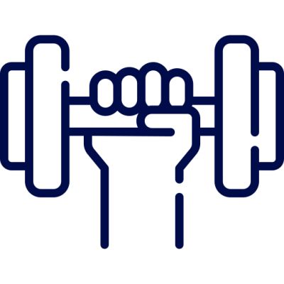 Icon showing a hand lifting a dumbell