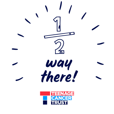 Teenage Cancer Trust fundraising graphic saying half way there