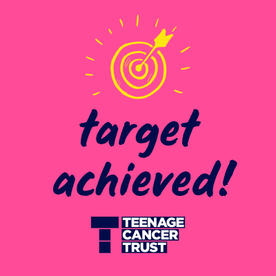 Teenage Cancer Trust graphic for fundraisers saying target achieved
