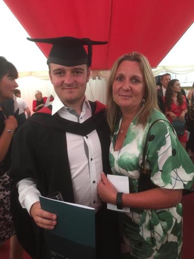 Chris Lee's stepson Milan at his graduation with mum Florence