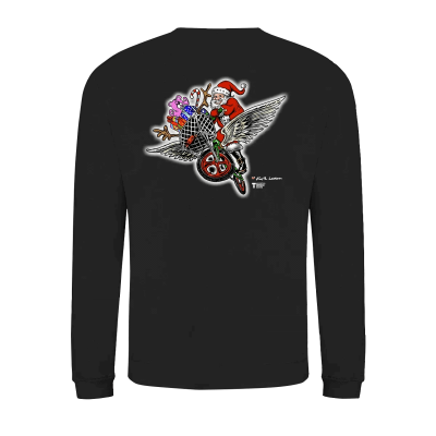 Back of the rad Christmas jumper designed by Keith Lemon for Teenage Cancer Trust in black