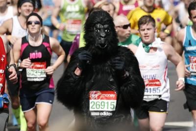 A runner dressed as a gorilla as part of a fancy dress run to raise money for Teenage Cancer Trust