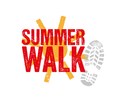 London Summer Walk Logo with a yellow sun behind the text and a grey boot print.