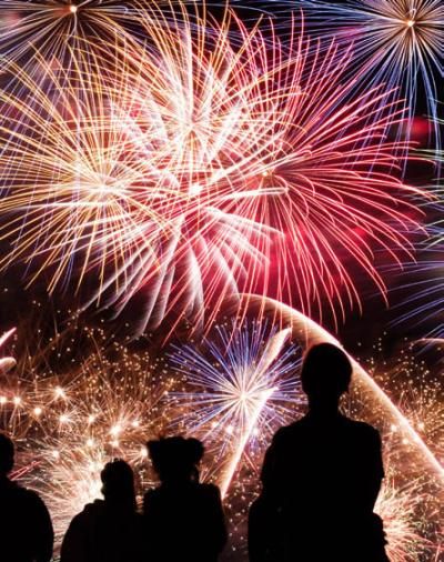 People watching a firework display