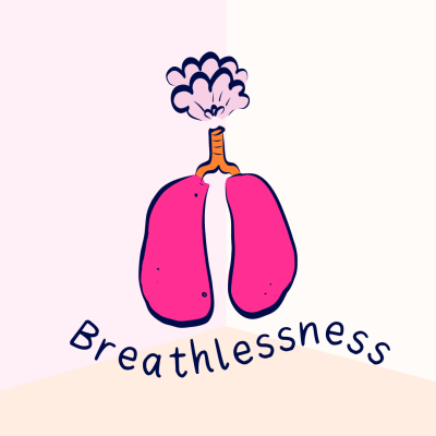 Hodgkin lymphoma symptom illustration, breathlessness.