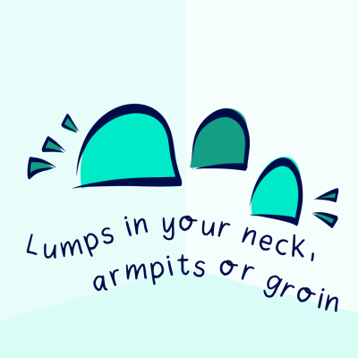 Non-Hodgkin lymphoma symptom illustration, lumps in your neck, armpits or groin.