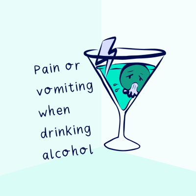 Non-Hodgkin lymphoma symptom illustration, pain or vomiting when you drink alcohol