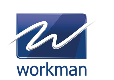 Blue and white Workman LLP logo