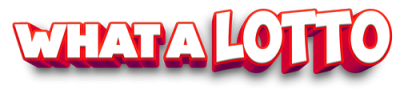 The image shows bold red text with a white outline that reads WHAT A LOTTO in an energetic, tilted font.