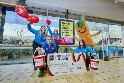 Teenage Cancer Trust celebrate the milestone with Aldi mascots