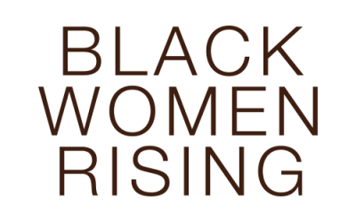 Black Women Rising charity logo plain brown writing on white background