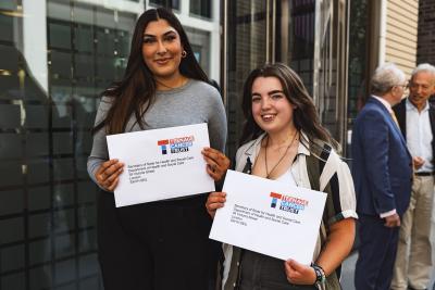 Phoebe and Maz, two of the young people handing in our open letter.